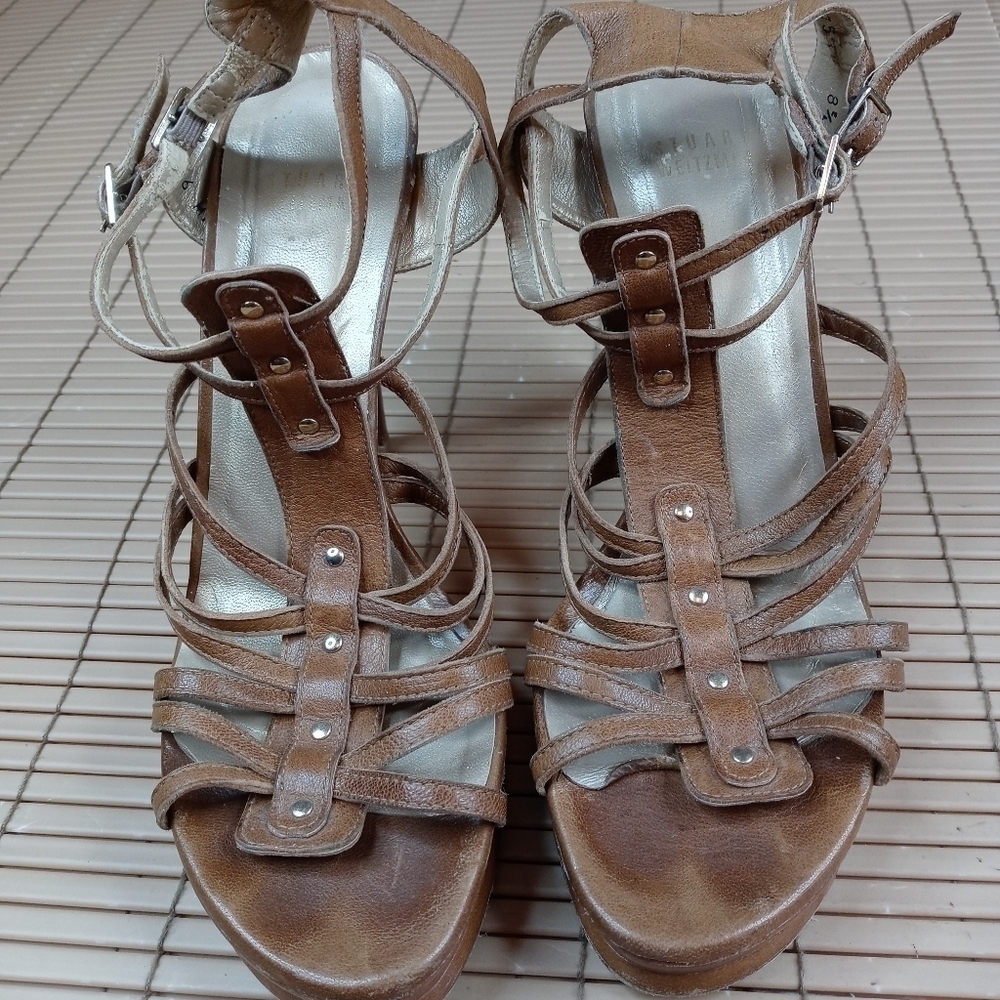 Stuart Weitzman women's brown leather platform 5"
